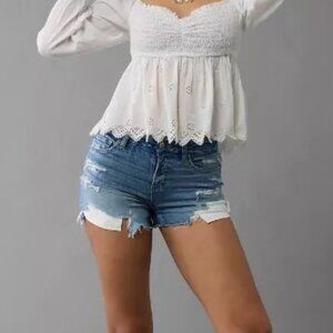 NWT American Eagle Next Level Curvy Ripped High-Waisted Denim Short 2